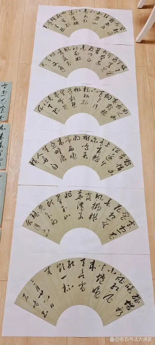 每个扇形都写有黑色的汉字,行书或草书的字体流畅而优雅.