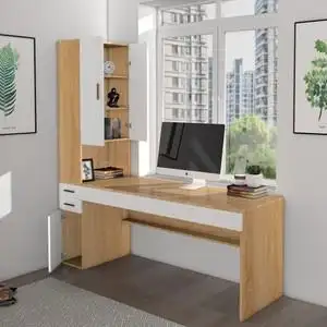 l型书桌书架组合小型实木男童学生书柜飘窗定制转角带衣柜一体卓