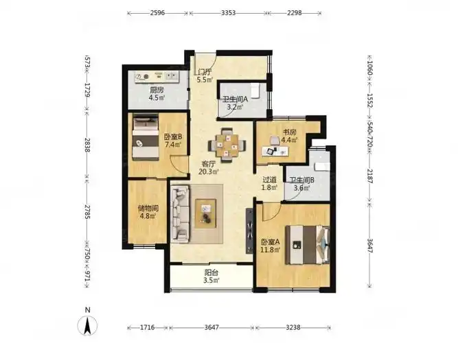 半岛国际3室2厅2卫86.51㎡南430万