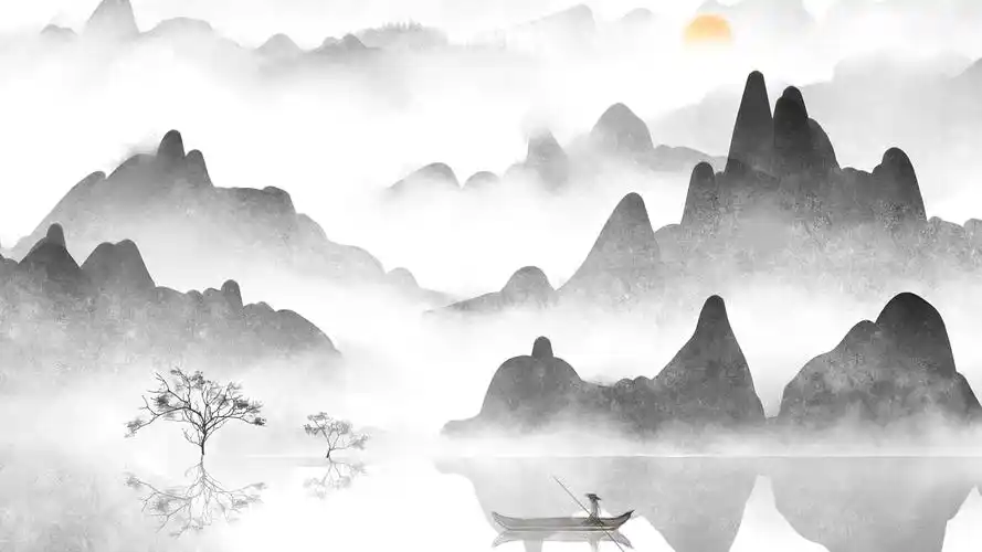 4k简约唯美国风黑白水墨晕染古风山水画背景ae模板黑白水墨背景