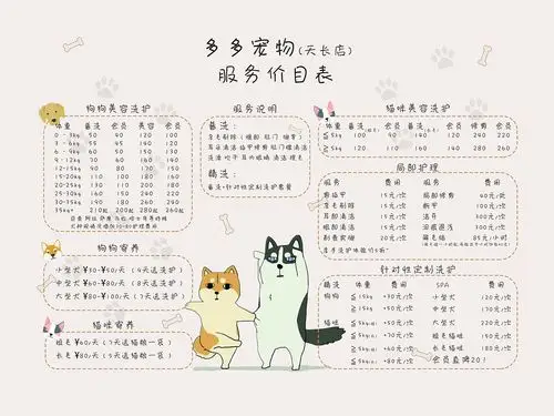 宠物店价目表