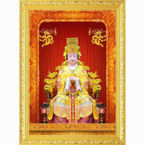 大小款 妈祖湄州天后妈祖神像画像挂像挂画自粘贴画 可带实木相框