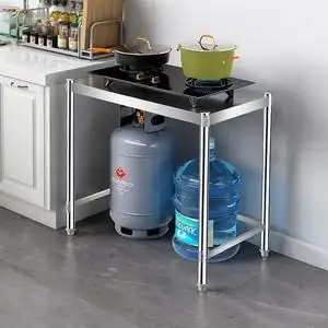 厨房不锈钢单层加高落地置物架一层带拉撑煤气罐放置架燃气灶架子