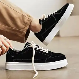 男滑板鞋低帮帆布鞋春秋经典潮流百搭板鞋黑色休40码宽胖脚拍大一码