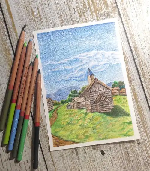 彩铅风景04乡村小景含视频