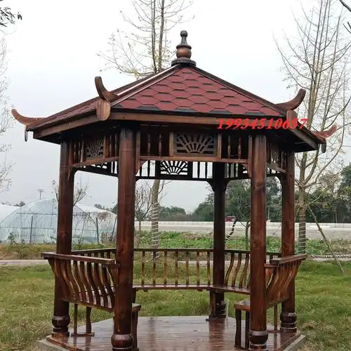 凉亭户外庭院实木六角亭花园亭简易易木亭室外亭子木屋凉亭