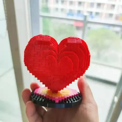 60乐高心形积木七夕女孩立体爱心拼装玫瑰花情人节求婚表白创意