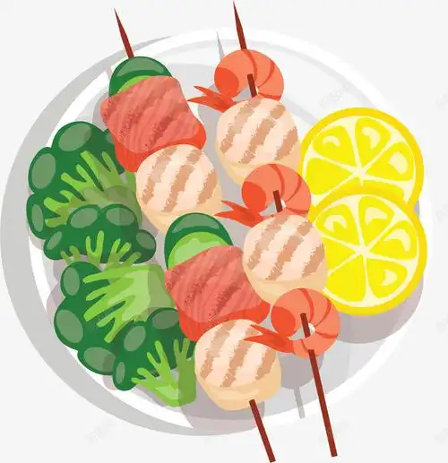 com 柠檬 烤串 烧烤 烧肉 肉制品 西兰花 野外烧烤 韩国烤肉