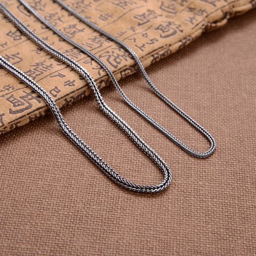 s925银个性马鞭链复古做旧简约男女泰银项链时尚狐尾气质编制链子