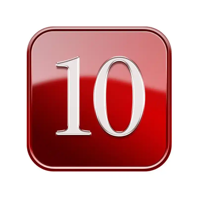 数字十图标红色光泽,在白色背景上孤立