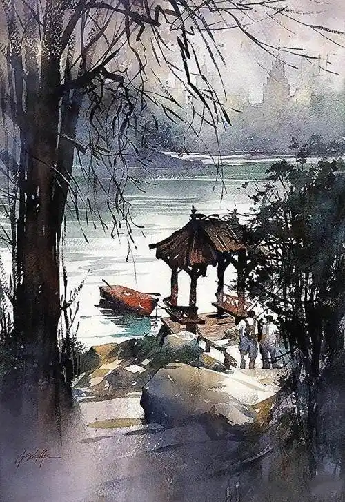 好看的风景画水彩画漂亮的水彩风景画