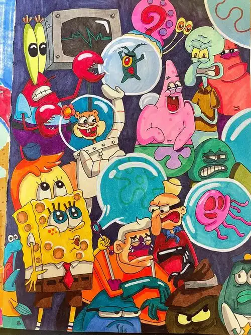 海绵宝宝大合照附线稿