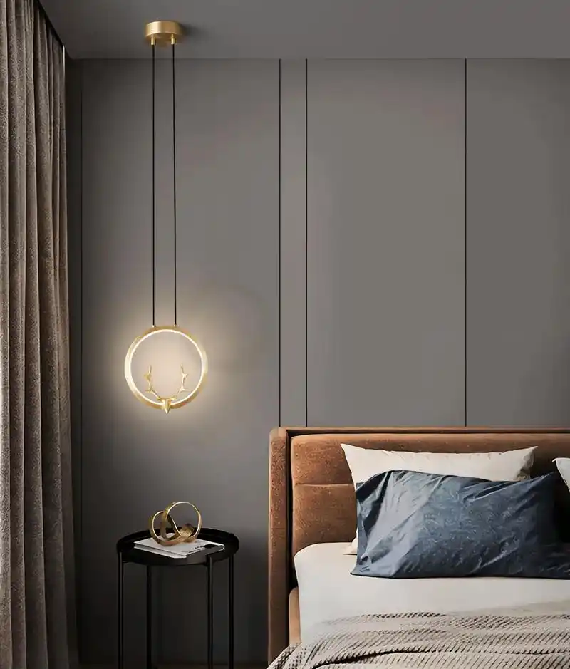 床头吊线灯鹿角创意设计轻奢卧室床头灯现代简约背景墙北欧小吊灯