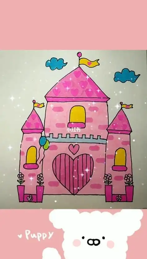 城堡简笔画简单又好看公主房间蒙纸涂色画 儿童画画书涂色填色绘画