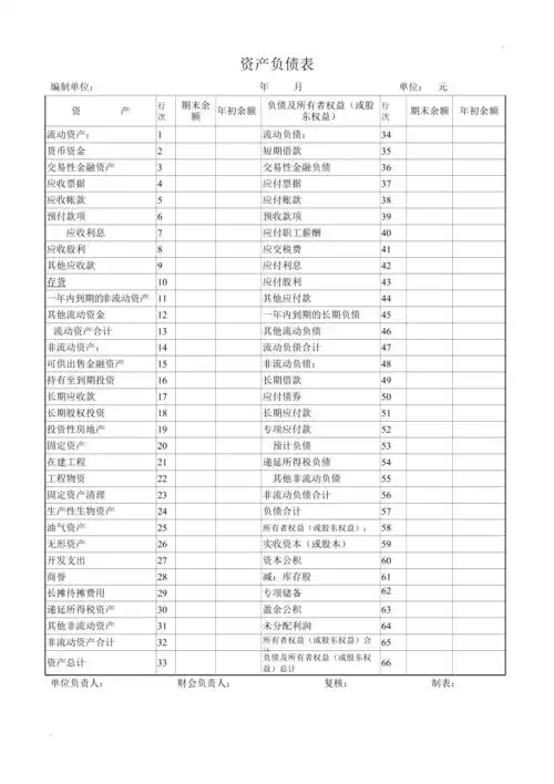 模板最新版资产负债表空白表