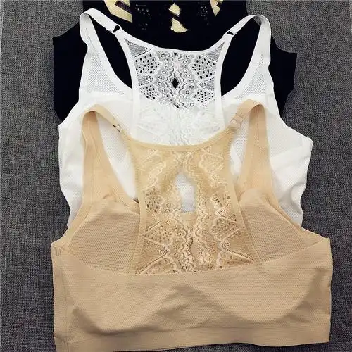 女士冰丝美背心运动肉色文胸无钢圈透气黑色胸罩女生薄杯无痕抹胸_7折