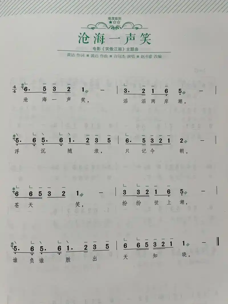 《沧海一声笑》古筝谱