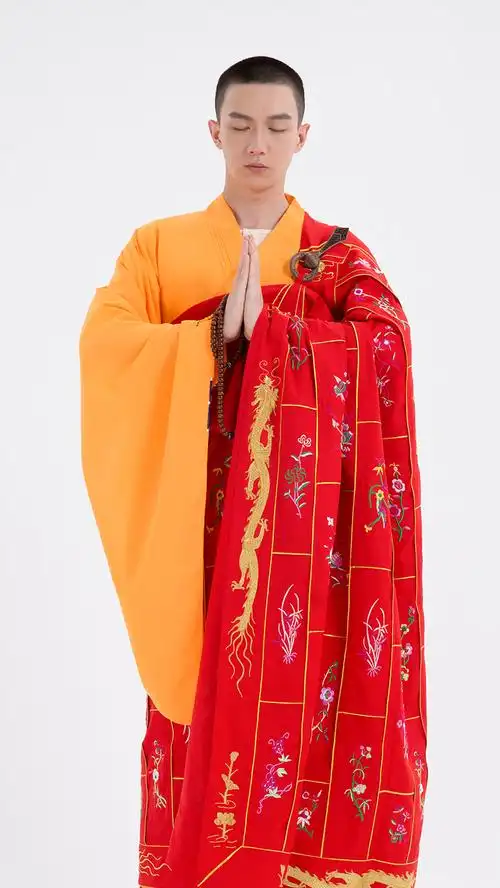 觉牌千花衣韩式祖衣八吉祥袈裟佛教方丈主持红色僧衣过寿搭衣定制