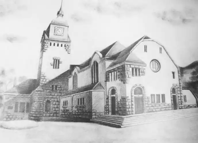 青岛旅游景点地标基督教堂手绘黑白素描插画