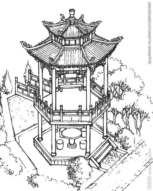 亭子线稿图片