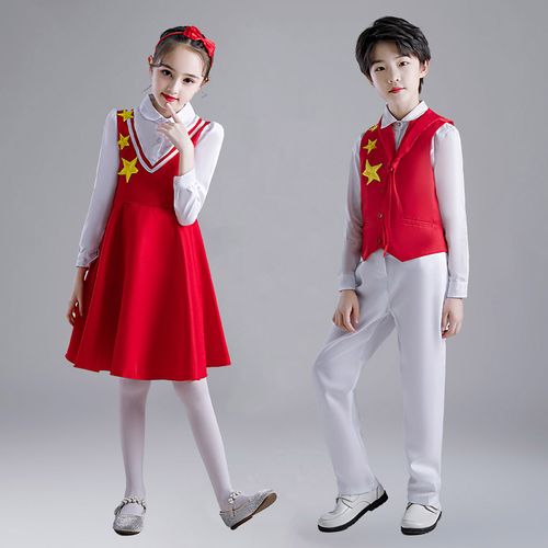 六一红歌儿童合唱演出服中小学生诗歌朗诵红星闪闪红领巾表演服装