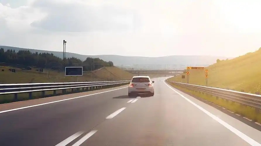 一张汽车在宽敞的高速公路上行驶的摄影图