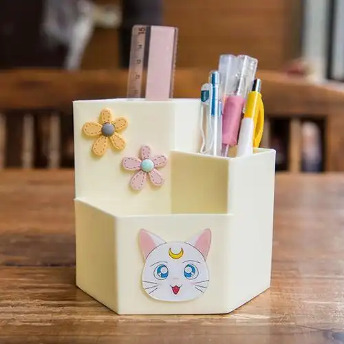 卡通笔筒可爱少女心创意时尚ins风儿童学生文具收纳盒桌面多功能米黄
