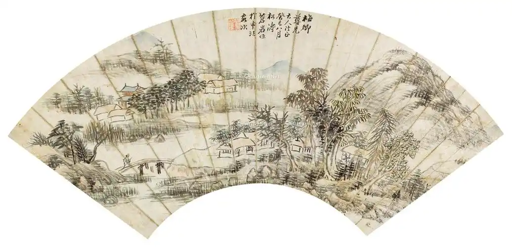 0444山水扇面设色纸本