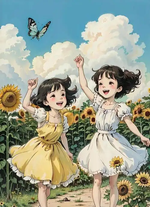 治愈系美图:与向日葵共舞的女孩