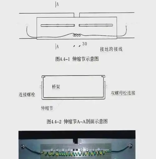 电气桥架过变形缝伸缩节安装实例跨接铜导线截面积大于4mm,且应跨接在