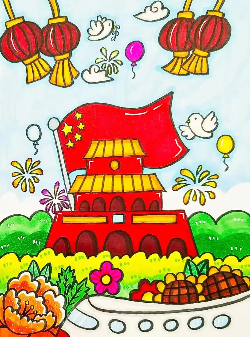 国庆节主题画.#画画 #简笔画 #手绘 #国庆主题画天安门  - 抖音