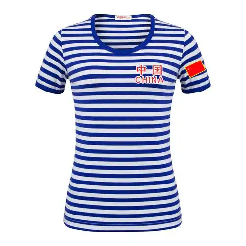 印有有带中国国旗标志短袖夏季海魂衫正品纯棉t恤