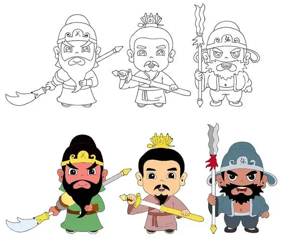 q版三国人物线稿 上色,孙权,刘备,关于,张飞_胡渊0914-站酷zcool