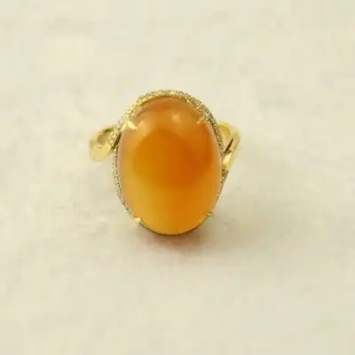 14 新疆金丝玉宝石光18k金戒指 5.819g