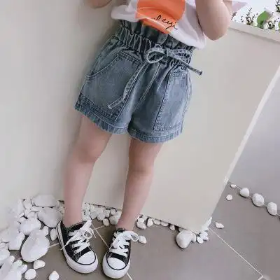 2019夏季新款 女童宝宝短裤纯色牛仔裤子小女孩松紧腰儿童热裤