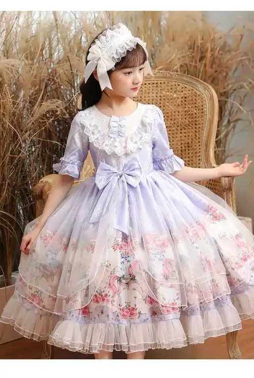 洛丽塔古典洛丽塔公主裙夏季正版萝莉塔裙小女宝宝洋短袖 浅紫色单裙