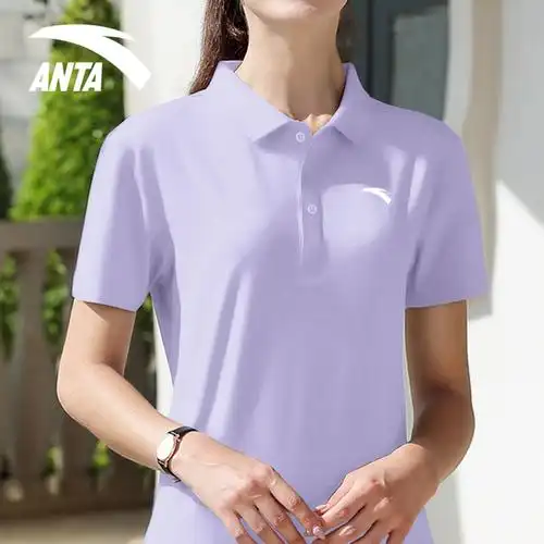 安踏短袖女翻领t恤女polo衫新款宽松速干冰丝运动上衣女