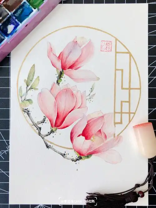 水彩玉兰手绘