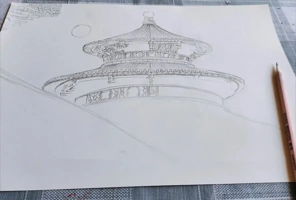 今天先这样.#手绘 #临摹 #绘画过程分享 #天坛祈年殿 - 抖音
