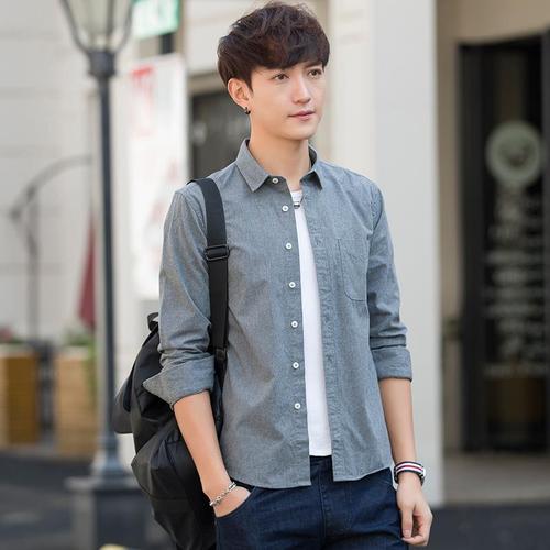 2012新款男士衬衫长袖休闲潮流帅气寸衣韩版修身夏季薄款灰色衬衣