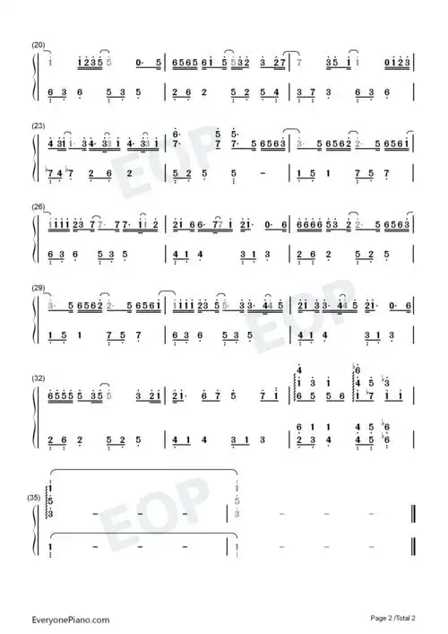 爱就一个字-宝莲灯片尾曲双手简谱预览2