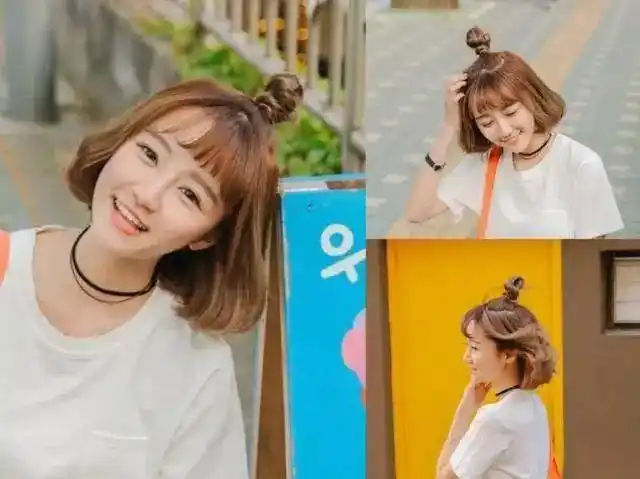 短发丸子头扎发这是一款很简单的短发扎马尾,每个人都很合适的,只要把