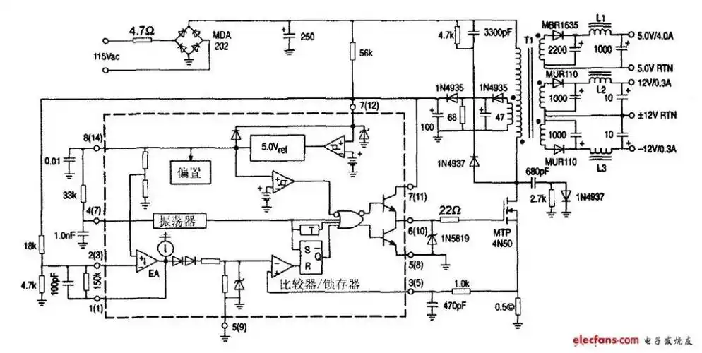 5v时,uc3845的整个电路仅消耗lma的电流,即uc3845的典型启动电压为8.