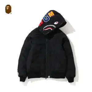 bape女装秋冬鲨鱼wgm字母贴布纯色拉链连帽羽绒服241002d