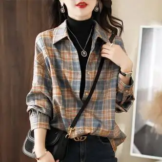 轻雨小筑(qingyuxiaozhu)今年流行女装女士衬衫休闲长袖上衣格子衬衫