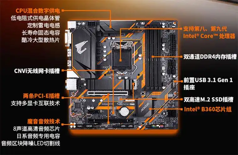 gigabyte技嘉b360maorus小雕双m289代1151针z390z370主板主板