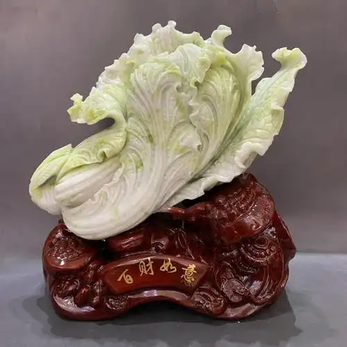 批发岫玉白菜摆件 送底座岫玉大白菜摆饰 客厅办公室开业送礼礼品