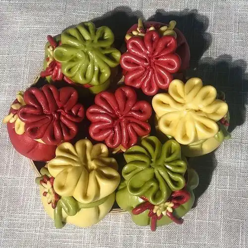 福袋馒头花饽饽寿桃奶香馒头山东年货上供祝寿馍馍面食豆沙馅馒头