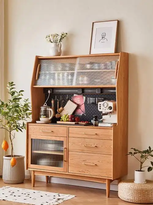 北欧实木现代简约碗柜家用厨房收纳柜