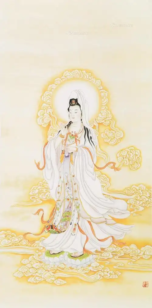 0028佛光普照观音立轴纸本